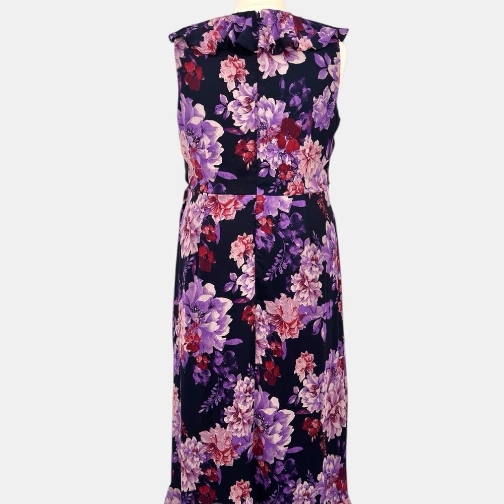 London Times Woman Navy Chiffon Faux Wrap Ruffle High Low Maxi Dress Size 20W - Picture 11 of 14